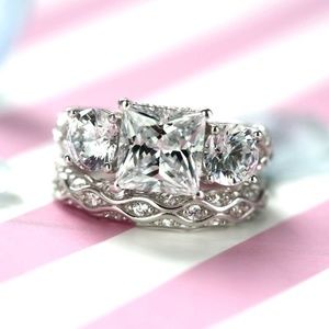 Sterling Silver Princess Cut Wedding Bridal Set